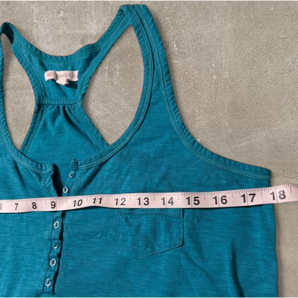 Teal Y2K Racerback Henley Tank Top Large - Picture 6 of 8